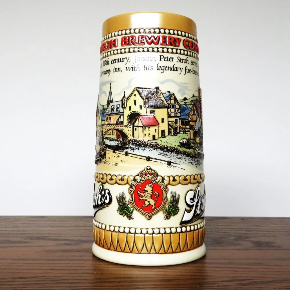 Vintage 1980s Stroh's Ceramic Beer Stein